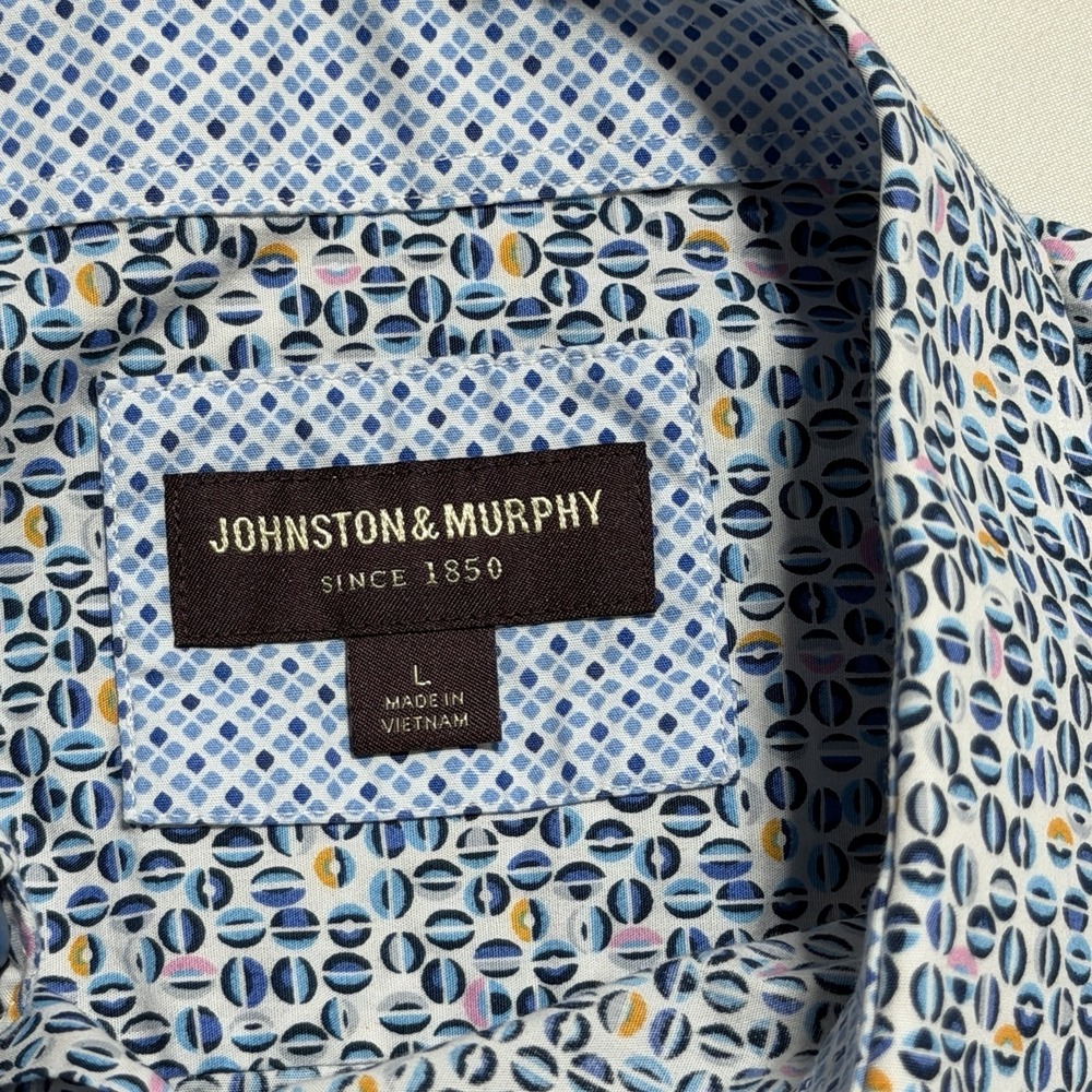 Johnston & Murphy Long Sleeve Button Down Shirt Mens L Blue Geometric Print - Picture 7 of 11